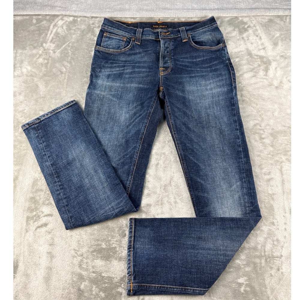 Nudie Jeans Co Jeans Mens 33x32 Slim Straight Blue Organic Cotton EUC